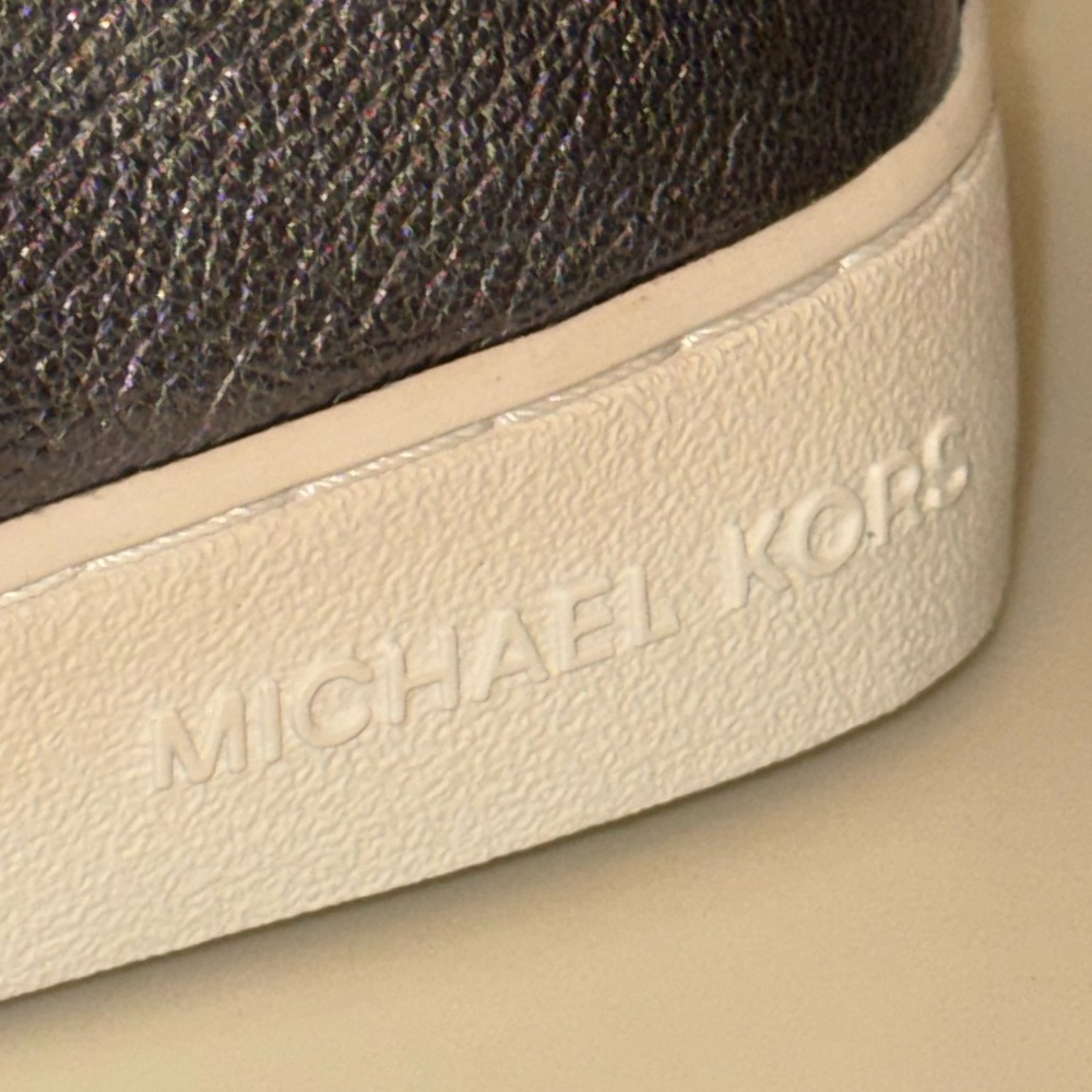 Michael Kors Gunmetal Grey Silver Studded Leo Leather Slip-On Sneakers Shoes 7 - Picture 13 of 16